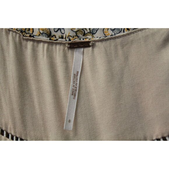 New Free People BOHEME MINI DRESS Women Size 8 Dress Beige Yellow Floral - Picture 9 of 15